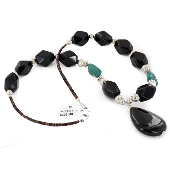Certified Authentic Navajo .925 Sterling Silver Natural Roystone Turquoise Black Onyx Native American Necklace 15488 Certified Authentic Navajo .925 Sterling Silver Natural Roystone Turquoise Black Onyx Native American Necklace 15488
