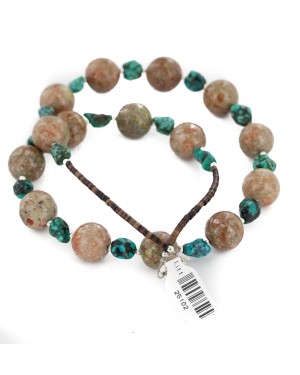 Certified Authentic Navajo .925 Sterling Silver Natural Turquoise and Jasper Native American Necklace 25102-1 Certified Authentic Navajo .925 Sterling Silver Natural Turquoise and Jasper Native American Necklace 25102-1