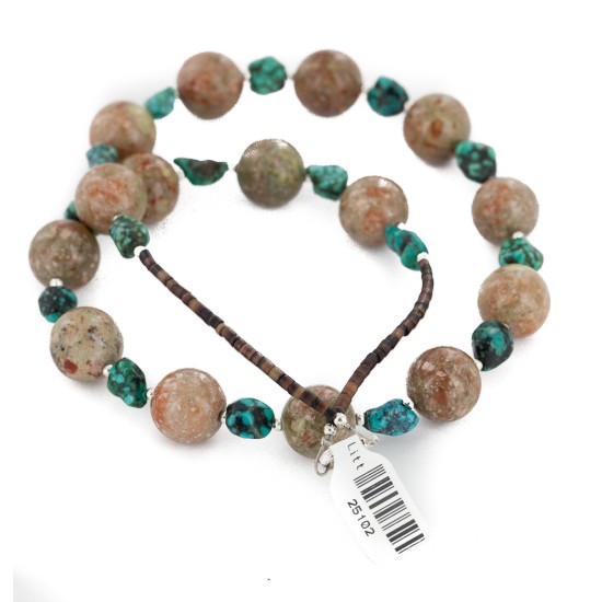 Certified Authentic Navajo .925 Sterling Silver Natural Turquoise and Jasper Native American Necklace 25102-1