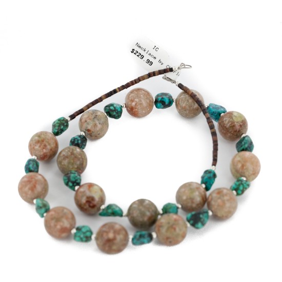 Certified Authentic Navajo .925 Sterling Silver Natural Turquoise and Jasper Native American Necklace 25102-1