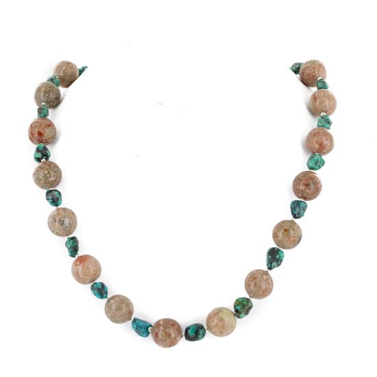 Certified Authentic Navajo .925 Sterling Silver Natural Turquoise and Jasper Native American Necklace 25102-1