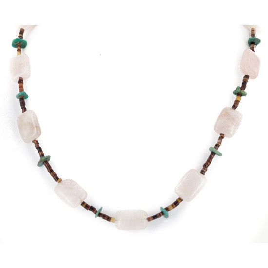 Certified Authentic Navajo .925 Sterling Silver Natural Turquoise Pink Quartz Native American Necklace 750154