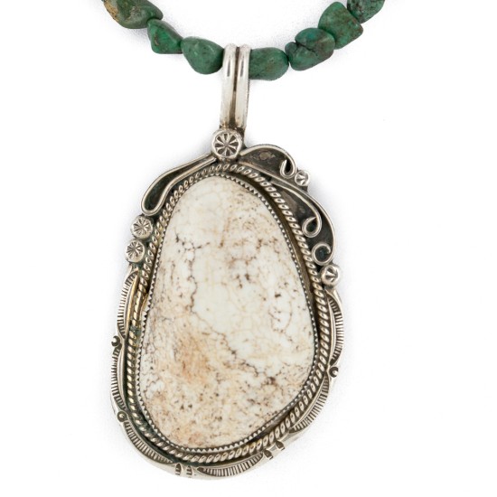 Certified Authentic Navajo .925 Sterling Silver Natural White Buffalo Turquoise Coral Native American Necklace  24458-16065-4