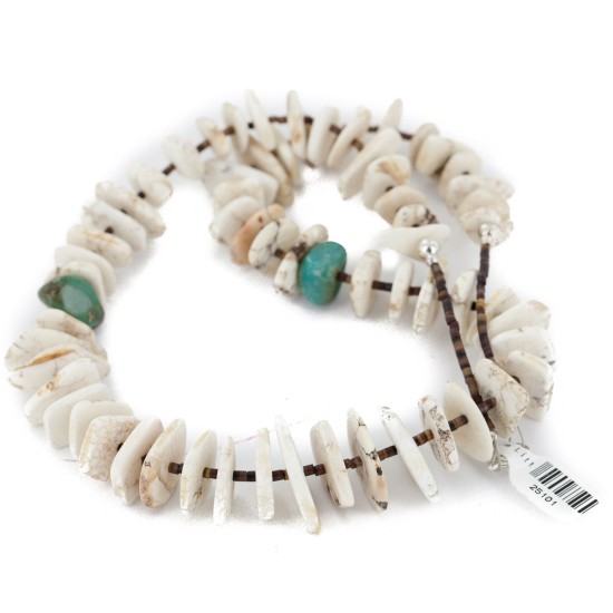 Certified Authentic Navajo .925 Sterling Silver White Howlite and Turquoise Native American Necklace 25101 Certified Authentic Navajo .925 Sterling Silver White Howlite and Turquoise Native American Necklace 25101