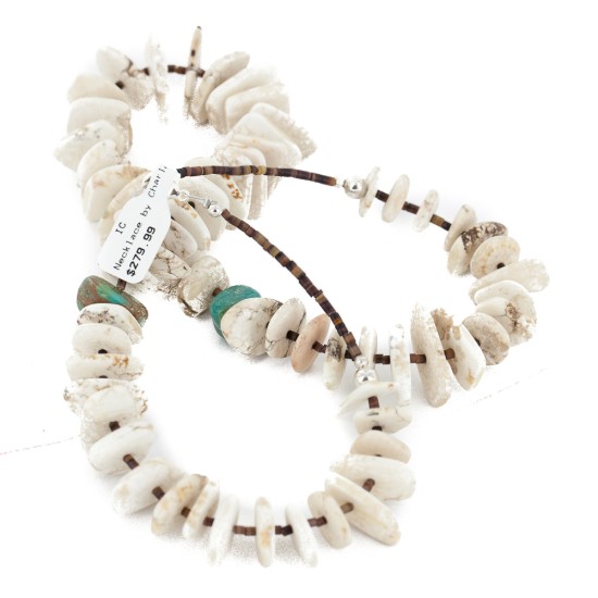 Certified Authentic Navajo .925 Sterling Silver White Howlite and Turquoise Native American Necklace 25101 Certified Authentic Navajo .925 Sterling Silver White Howlite and Turquoise Native American Necklace 25101