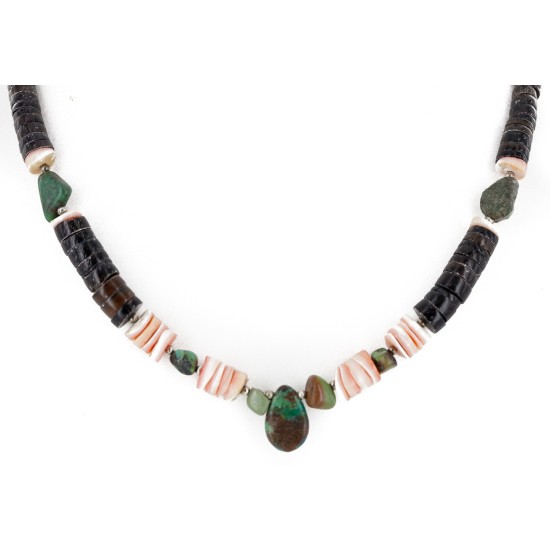 Navajo Certified Authentic .925 Sterling Silver Natural Graduated Heishi Turquoise Native American Necklace 15948-0