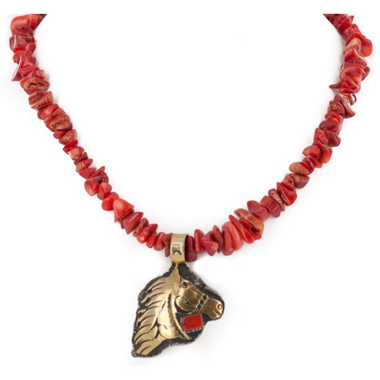 Certified Authentic 12kt Gold Filled .925 Sterling Silver Handmade Horsehead Coral Native American Necklace 24326-7-16034-3 Certified Authentic 12kt Gold Filled .925 Sterling Silver Handmade Horsehead Coral Native American Necklace 24326-7-16034-3