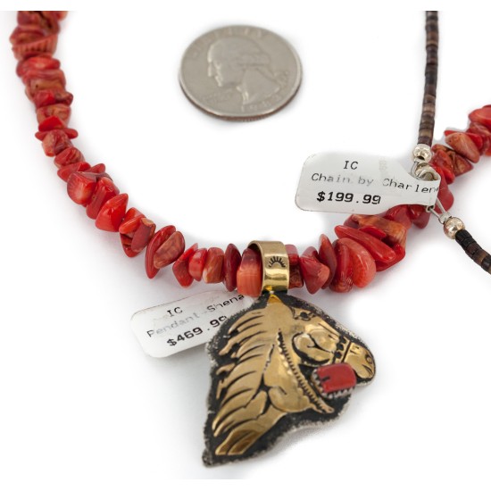Certified Authentic 12kt Gold Filled .925 Sterling Silver Handmade Horsehead Coral Native American Necklace 24326-7-16034-3 Certified Authentic 12kt Gold Filled .925 Sterling Silver Handmade Horsehead Coral Native American Necklace 24326-7-16034-3