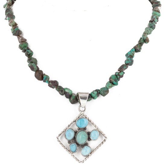Certified Authentic .925 Sterling Silver Handmade Navajo Turquoise Native American Necklace 10044-790102
