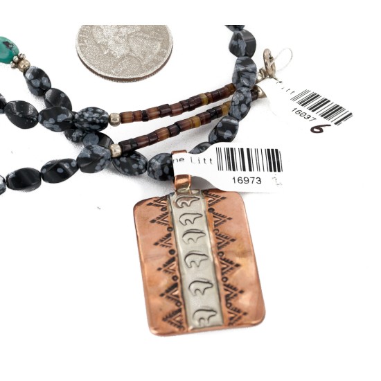 Handmade Bear Certified Authentic Navajo Pure .925 Sterling Silver Copper Natural Snowflake Stone Native American Necklace 16973-16037-6