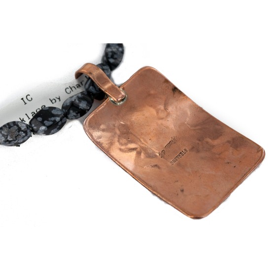 Handmade Bear Certified Authentic Navajo Pure .925 Sterling Silver Copper Natural Snowflake Stone Native American Necklace 16973-16037-6