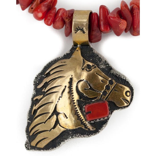 Certified Authentic 12kt Gold Filled .925 Sterling Silver Handmade Horsehead Coral Native American Necklace 24326-7-16034-3 Certified Authentic 12kt Gold Filled .925 Sterling Silver Handmade Horsehead Coral Native American Necklace 24326-7-16034-3