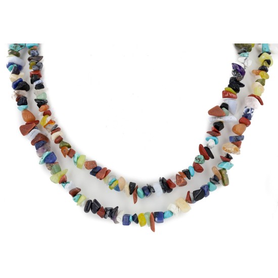 Certified Authentic 2 Strand Navajo .925 Sterling Silver Natural Turquoise Multicolor Stones Native American Necklace 15501-34