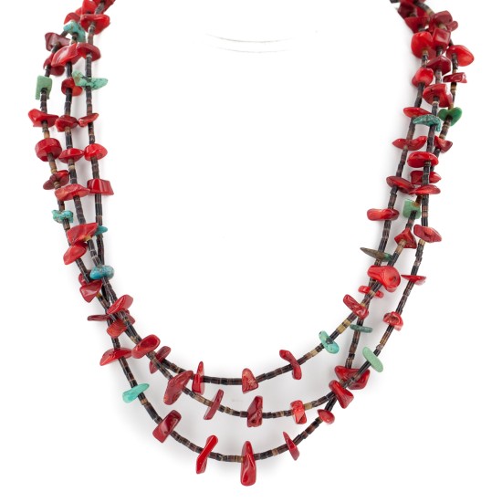 Certified Authentic 3 Strand Navajo .925 Sterling Silver Natural Turquoise Coral Native American Necklace 18117