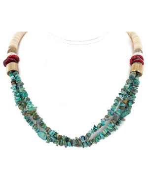 Certified Authentic 3 Strand Navajo .925 Sterling Silver Natural Turquoise Coral Native American Necklace 750134-0