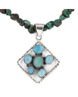 Certified Authentic .925 Sterling Silver Handmade Navajo Turquoise Native American Necklace 10044-790102