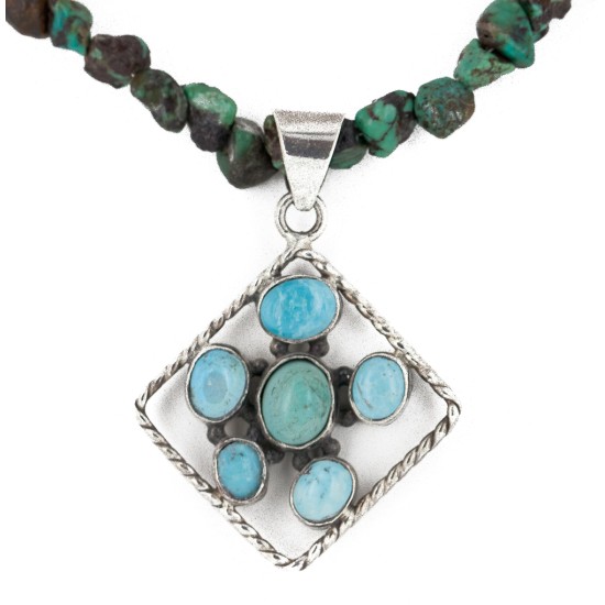 Certified Authentic .925 Sterling Silver Handmade Navajo Turquoise Native American Necklace 10044-790102