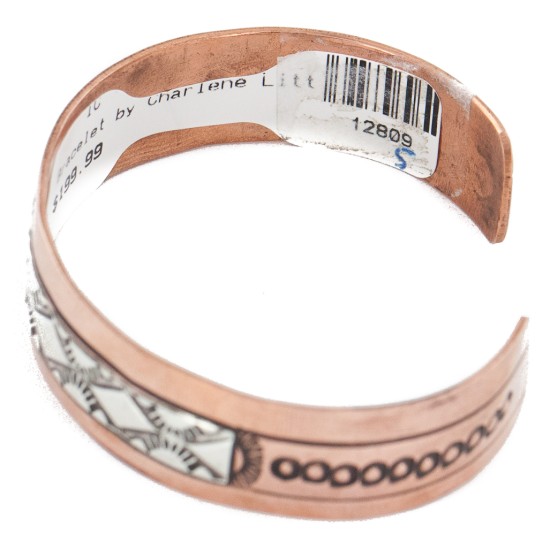 Handmade Mountain Certified Authentic Navajo Pure .925 Sterling Silver Copper Native American Bracelet 12809-3