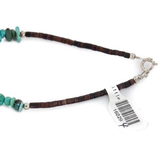.925 Sterling Silver Handmade Certified Authentic Navajo Natural and Blood Turquoise Coral Native American Necklace 14942-16029-4