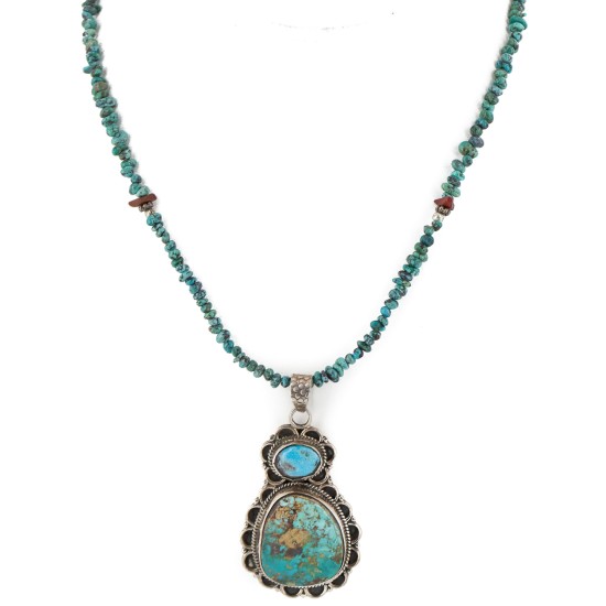 .925 Sterling Silver Handmade Certified Authentic Navajo Turquoise Jasper Native American Necklace  24116-102248