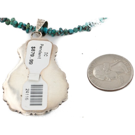 .925 Sterling Silver Handmade Certified Authentic Navajo Turquoise Jasper Native American Necklace  24116-102248