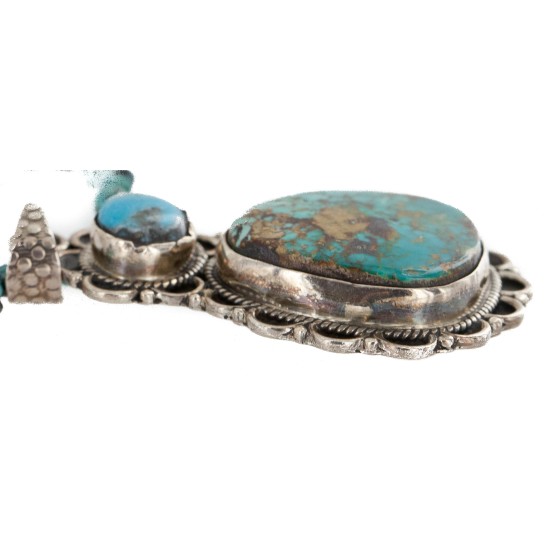 .925 Sterling Silver Handmade Certified Authentic Navajo Turquoise Jasper Native American Necklace  24116-102248
