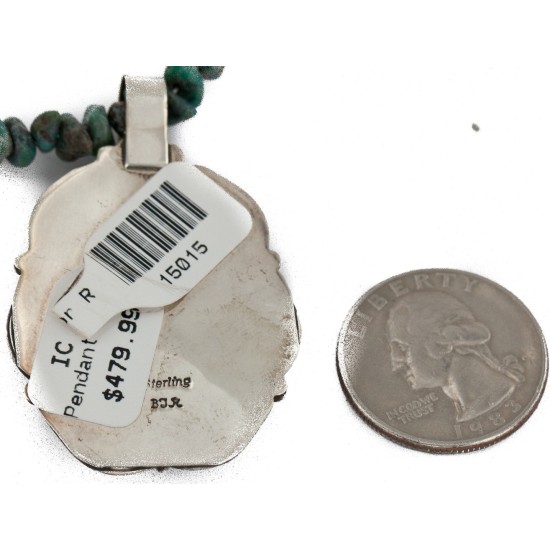.925 Sterling Silver Handmade Certified Authentic Navajo White Buffalo Native American Necklace 15015-15956-2
