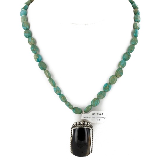 Certified Authentic .925 Sterling Silver Handmade Natural Turquoise and Tigers Eye Native American Necklace 15037-15338