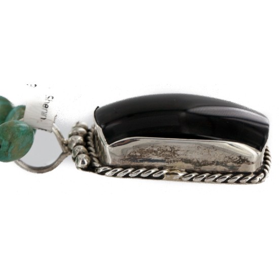 Certified Authentic .925 Sterling Silver Handmade Natural Turquoise and Tigers Eye Native American Necklace 15037-15338