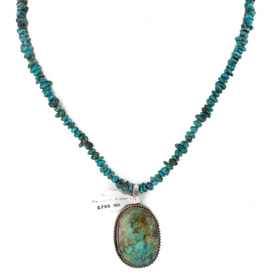 .925 Sterling Silver Handmade Certified Authentic Navajo Natural Turquoise Native American Necklace 15074-15965