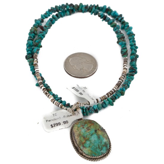 .925 Sterling Silver Handmade Certified Authentic Navajo Natural Turquoise Native American Necklace 15074-15965