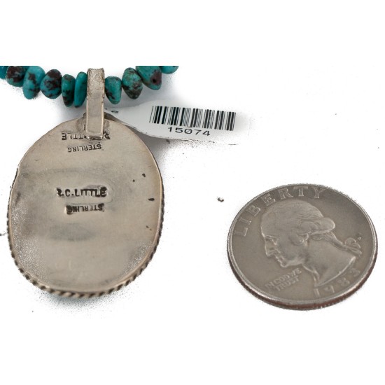 .925 Sterling Silver Handmade Certified Authentic Navajo Natural Turquoise Native American Necklace 15074-15965