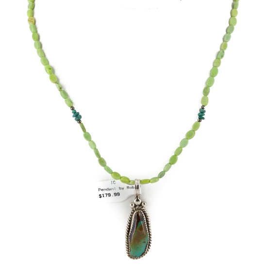 .925 Sterling Silver Handmade Certified Authentic Navajo Natural Turquoise Gaspeite Native American Necklace 24395-15375 .925 Sterling Silver Handmade Certified Authentic Navajo Natural Turquoise Gaspeite Native American Necklace 24395-15375