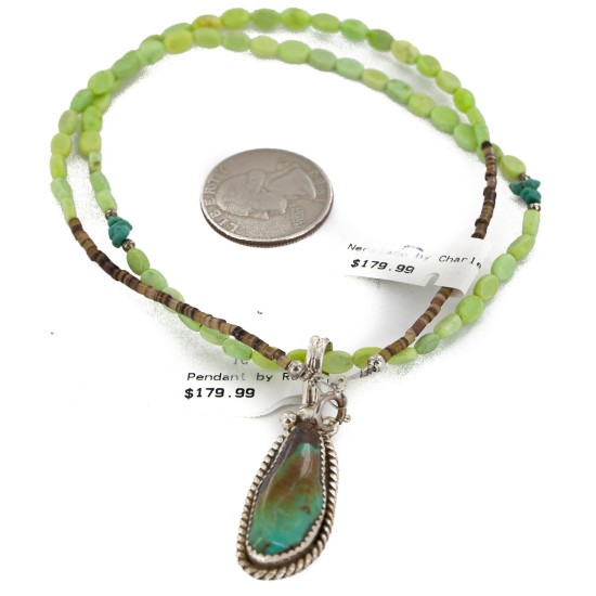 .925 Sterling Silver Handmade Certified Authentic Navajo Natural Turquoise Gaspeite Native American Necklace 24395-15375 .925 Sterling Silver Handmade Certified Authentic Navajo Natural Turquoise Gaspeite Native American Necklace 24395-15375