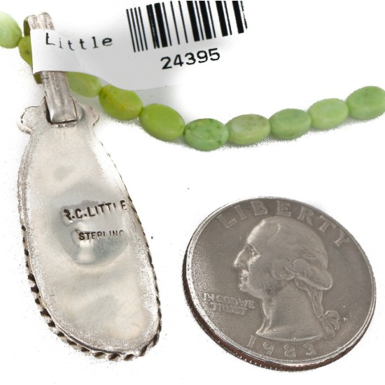 .925 Sterling Silver Handmade Certified Authentic Navajo Natural Turquoise Gaspeite Native American Necklace 24395-15375 .925 Sterling Silver Handmade Certified Authentic Navajo Natural Turquoise Gaspeite Native American Necklace 24395-15375