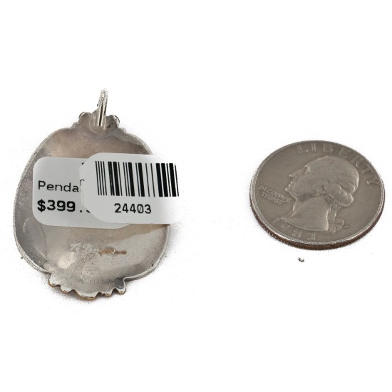 12kt Gold Filled .925 Sterling Silver Handmade Certified Authentic Navajo Natural Turquoise Native American Pendant 24403