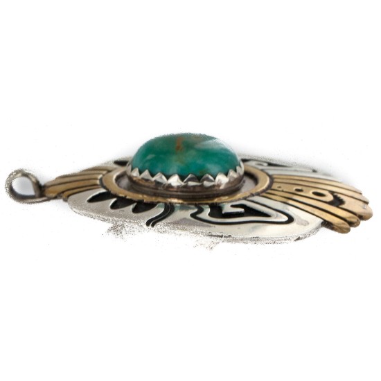 12kt Gold Filled .925 Sterling Silver Handmade Certified Authentic Navajo Natural Turquoise Native American Pendant 24403