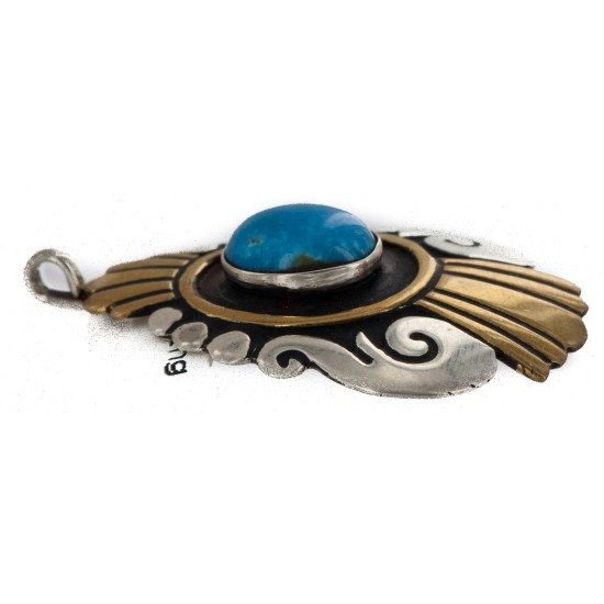 12kt Gold Filled .925 Sterling Silver Handmade Certified Authentic Navajo Natural Turquoise Native American Pendant 24404