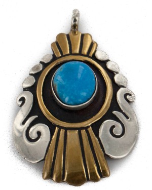 12kt Gold Filled .925 Sterling Silver Handmade Certified Authentic Navajo Natural Turquoise Native American Pendant 24404