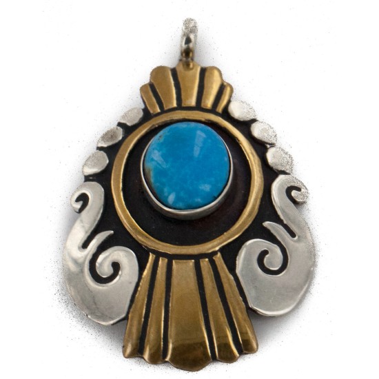 12kt Gold Filled .925 Sterling Silver Handmade Certified Authentic Navajo Natural Turquoise Native American Pendant 24404