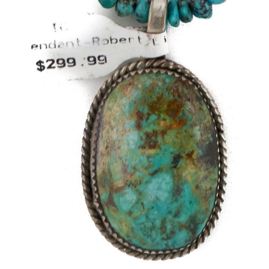 .925 Sterling Silver Handmade Certified Authentic Navajo Natural Turquoise Native American Necklace 15074-15965