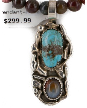 .925 Sterling Silver Handmade Certified Authentic Navajo Robert Littel Natural Turquoise Agate Native American Necklace 15939-2-16028-12