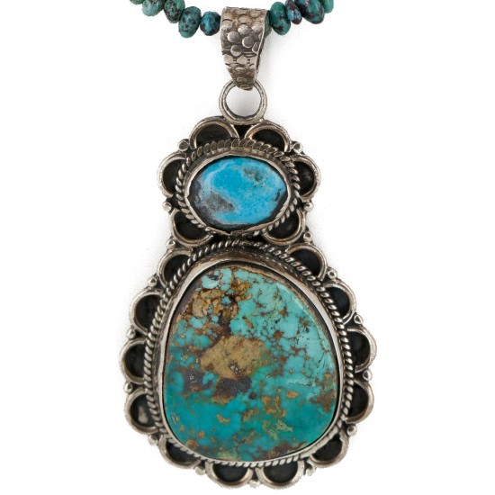 .925 Sterling Silver Handmade Certified Authentic Navajo Turquoise Jasper Native American Necklace  24116-102248
