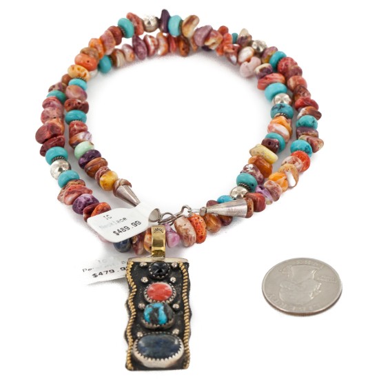 Certified Authentic 12kt Gold Filled and .925 Sterling Silver Handmade Natural Turquoise Multicolor Stones Native American Necklace 24335-3-15744