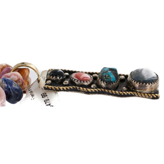 Certified Authentic 12kt Gold Filled and .925 Sterling Silver Handmade Natural Turquoise Multicolor Stones Native American Necklace 24335-3-15744