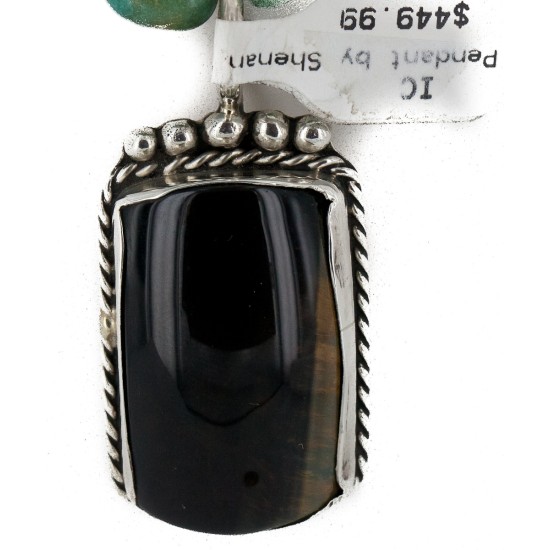 Certified Authentic .925 Sterling Silver Handmade Natural Turquoise and Tigers Eye Native American Necklace 15037-15338