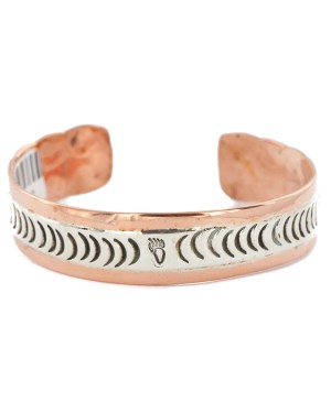 Handmade Bear Paw Certified Authentic Navajo Pure .925 Sterling Silver and Copper Native American Bracelet 12762-7