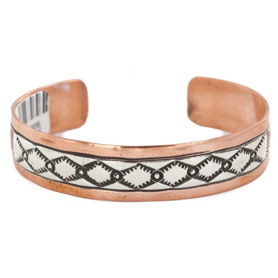 Handmade Certified Authentic Navajo Pure .925 Sterling Silver Copper Native American Bracelet 12809-4