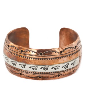 Handmade Horse Certified Authentic Navajo Pure .925 Sterling Silver and Copper Native American Bracelet 12843-2