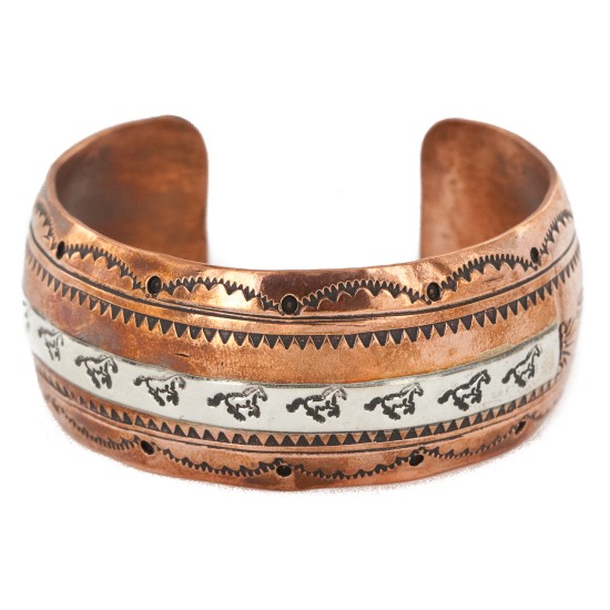 Handmade Horse Certified Authentic Navajo Pure .925 Sterling Silver and Copper Native American Bracelet 12843-2